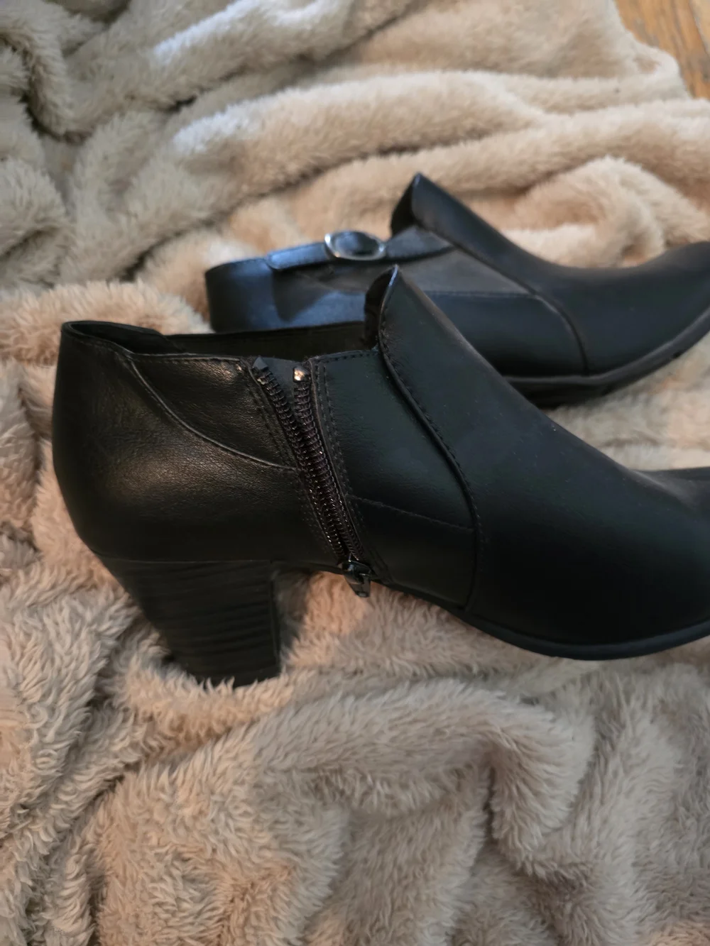 croft & barrow Black Faux Leather Ankle Booties with Buckle Detail